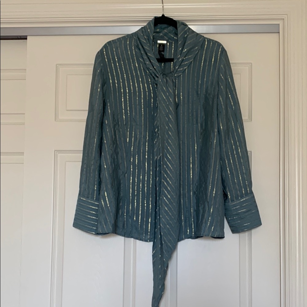 Chico’s Striped Blouse Women’s 3 Blue and Gold